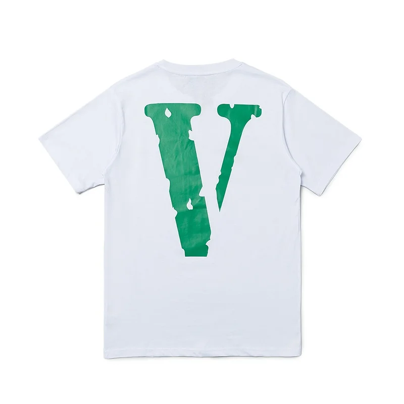 

Vlone Green Large V Printed Loose Hip Hop Short-Sleeved T-shirt Men and Women Half Sleeve Couple Wear Bottoming Lining