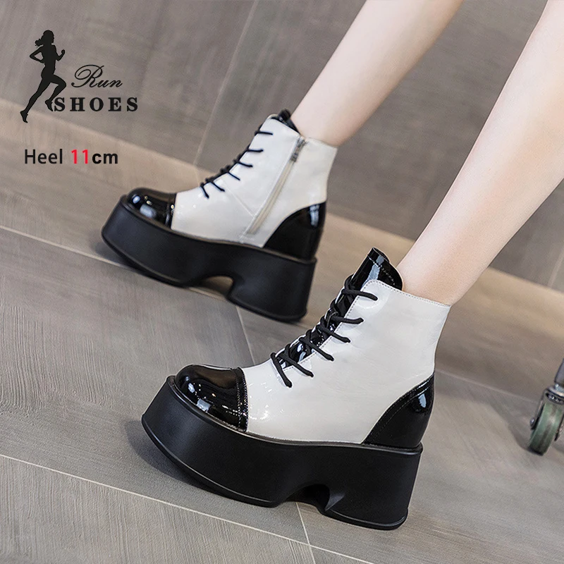 Женские ботильоны на толстой подошве теплые кожаные ботинки с квадратным носком