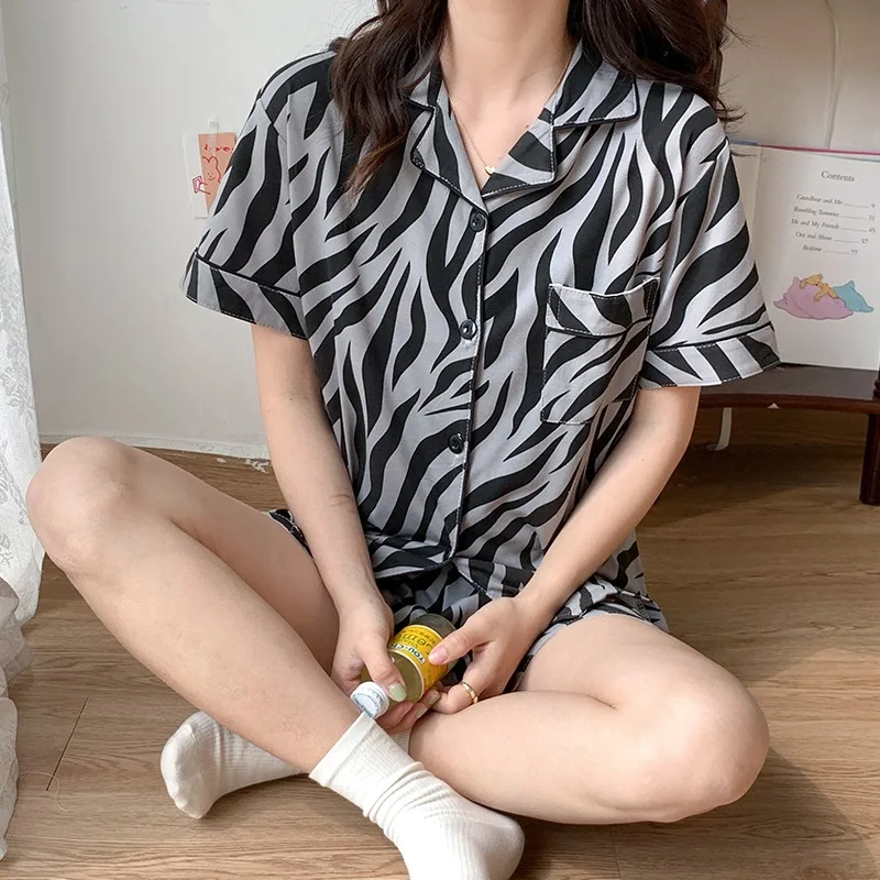 CAIYIER Korea Style Women Girls Sleepwear Plaid Pattern Summer Nightwear Women Leisure Kawaii Soft Pajamas Set Ulzzang Pyjamas