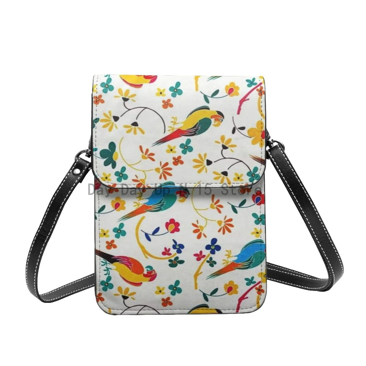 

Funny Bright Colors Exotic Birds Seamless Pattern Small Cell Phone Purse