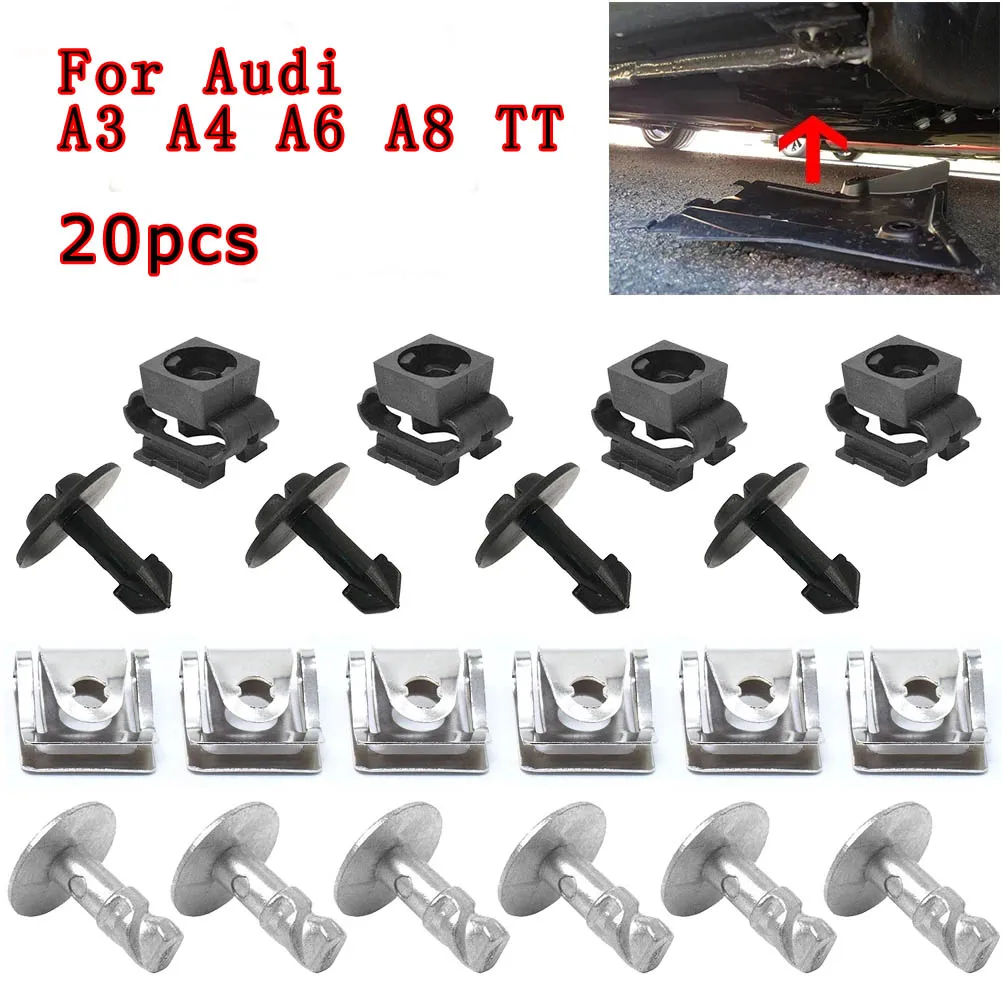 

20PC Engine Under Gearbox Cover Clips Undertray Shield Body Splash Guard Fastener Screw For Audi A3 A4 B5 B6 B7 A6 A8 TT Mk1 Car