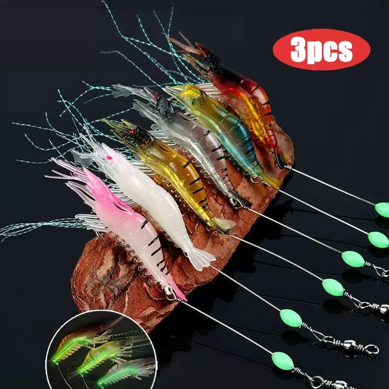 

9cm 5.6g Luminous Fake Shrimp Soft Baits PVC Artificial Bait with Bead Swivels Hook for Fishing Rig Fishing Tackle Sea