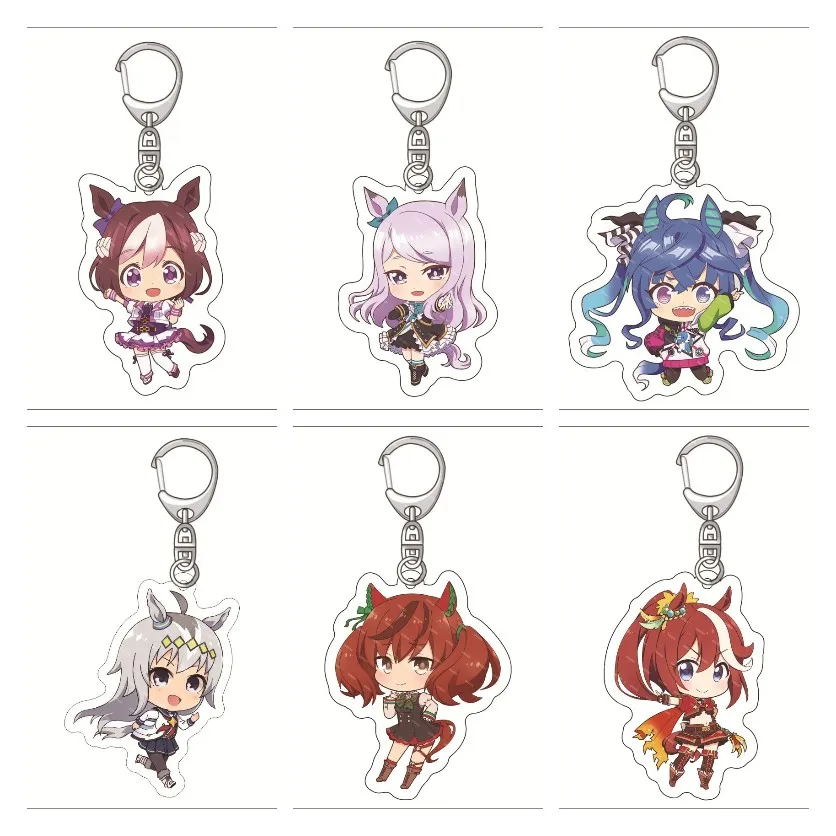 

6CM Pretty Derby Anime Figures Cosplay Exquisite Acrylic Double-Sided Keychains Kawaii Bag Pendant Keyrings Fans Collection Gift