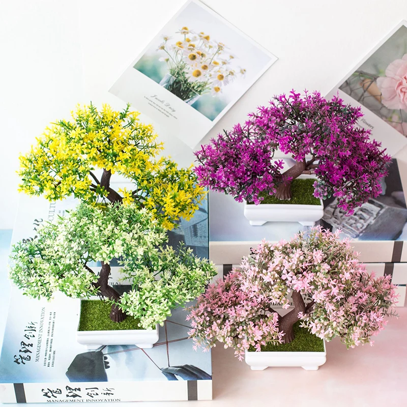 

1pc Artificial Pot Plant Simulation Pine Tree Fake Bonsai Home Decor Garden Decor Office Decor Shop Decor Pink/White/Plum/Yellow