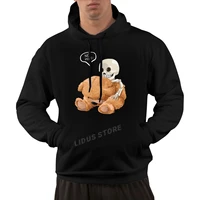 no more pretending with skeleton teddy bear hoodie sweatshirt harajuku streetwear 100 cotton mens graphics hoodie