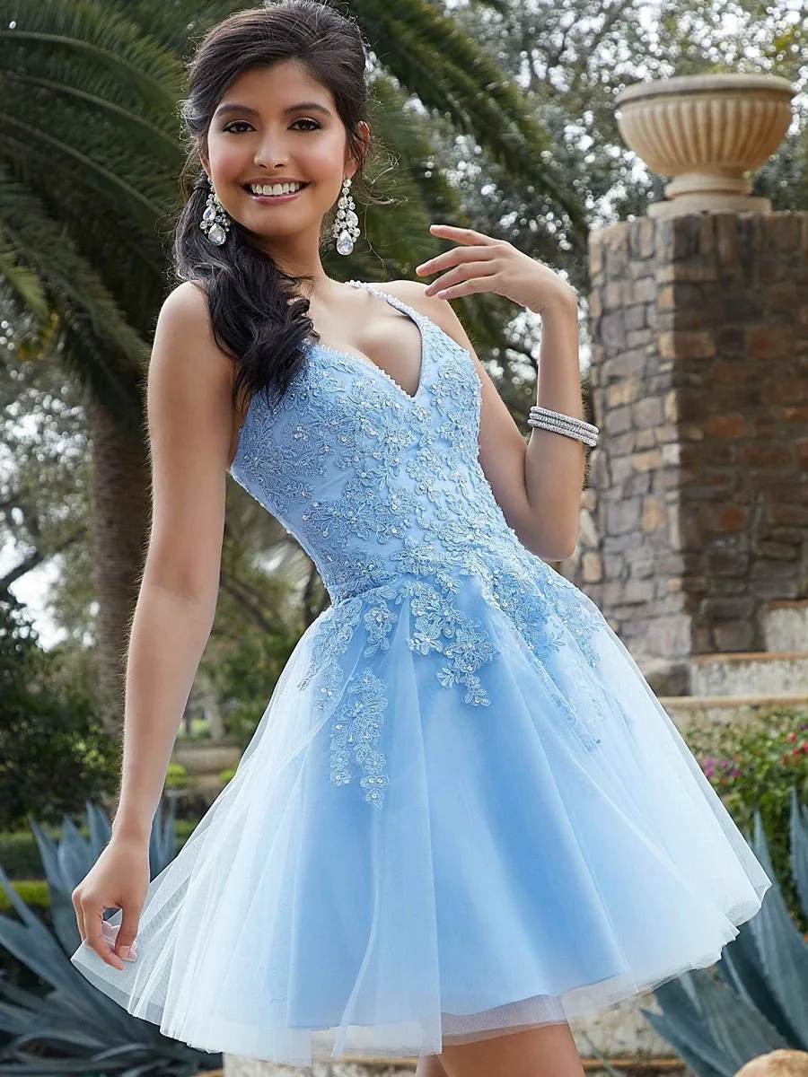 

Exquisite Appliques Floral A-Line Evening Dress For Women V-Neck Sleeveless Chiffon With Ruffles/Prom Dress Of Bespoke Dresses