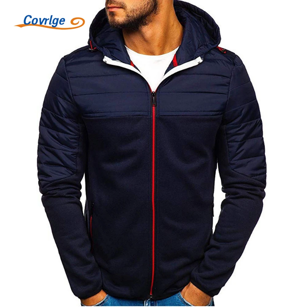 

Covrlge New Casual Zipper Men's Hooded Spring Autumn Splicing Fashion Sweatshirt Jacket for Men Colorblock Cardigan Male MWJ256