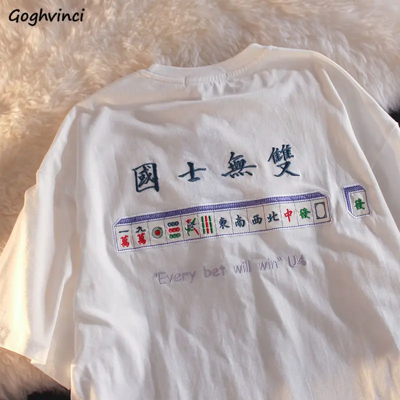 

Short Sleeve T-Shirts Women Summer Couple Simple Loose Fashion Preppy All-match Embroidery Korean Style Harajuku Vintage Chic