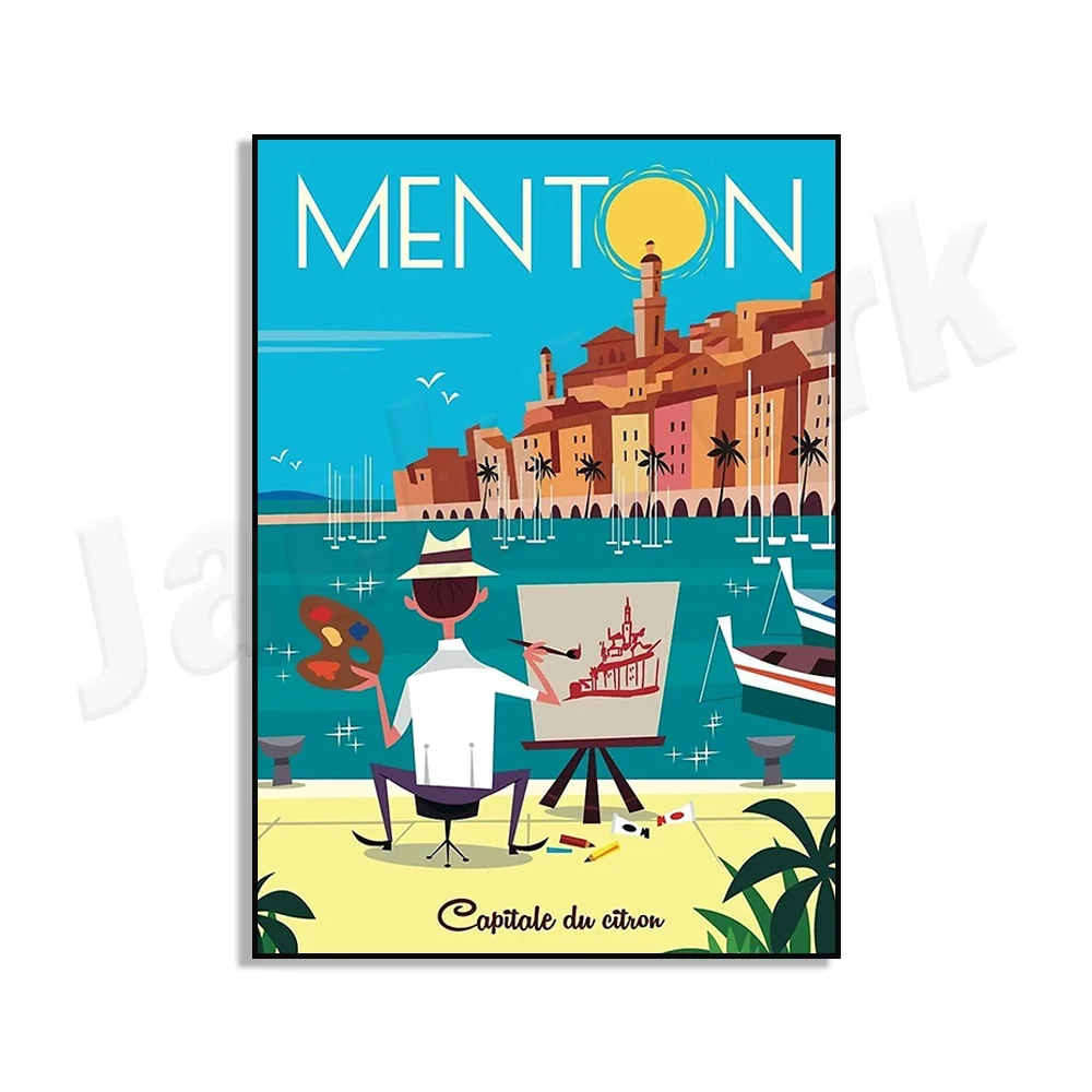 Плакат для путешествий Jack York  St Moritz Ski, Loire Valley, Dolomites, Annecy, Hampton Court, Switzerland, Valencia, Florence, Nice Côte d'Azur