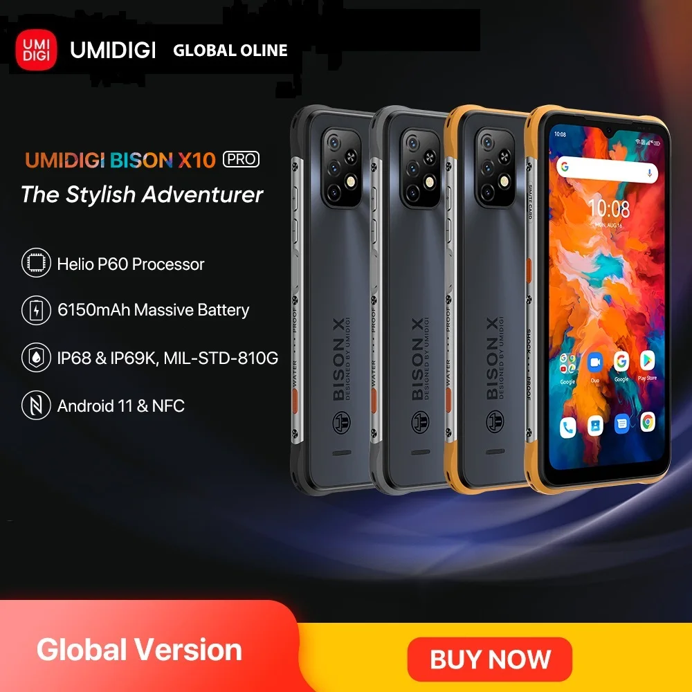Смартфон UMIDIGI BISON X10 / Pro Helio P60 телефон повышенной яркости IP68 64 ГБ/128 ГБ с тройной