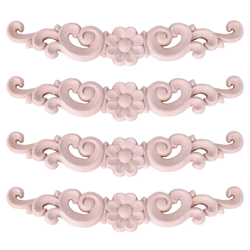 

4 шт. Изысканная классическая деревянная резная Цветочная аппликация мебель естественный размер: 16x3 см