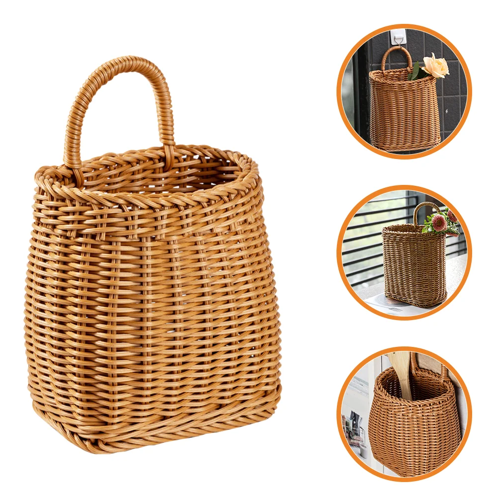 

Wall Flower Hanging Basket Baskets Storage Woven Rattan Holder Planters Pot Wicker Vase Pocket Planter Utensil Air Fence Rustic