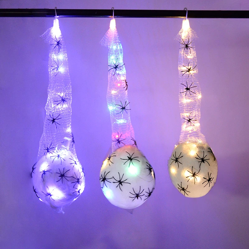 

3Pcs Spider Egg Sacs Hanging Light up Haunted House Halloween Party Dress Up Glowing Spider Web Egg Decoration Lamp Horror Props