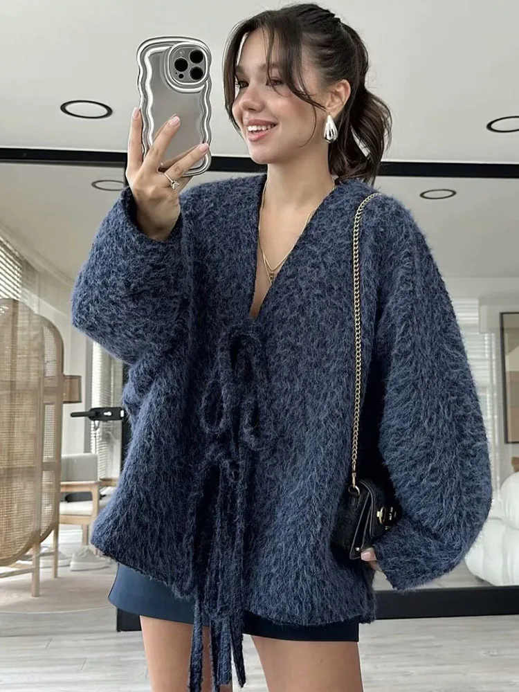 TRAF Элегантные женские свободные однотонные пальто на шнуровке Модная