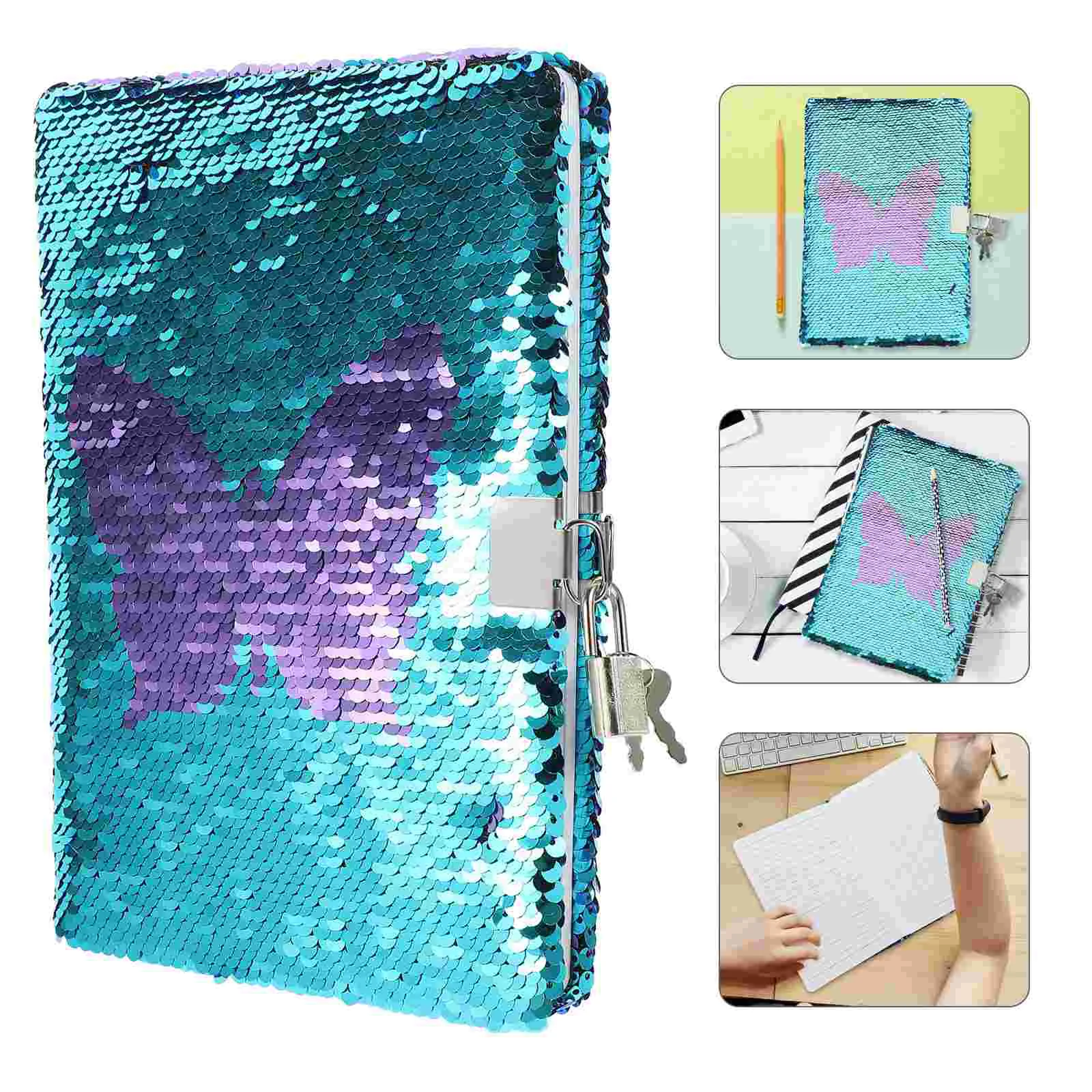 Sequin Notebook Adorable Notepad Journal Girls Kids Notbooks Diary Lock Key Toddlers Lockable Notebooks Lovely Scrapbook Keys