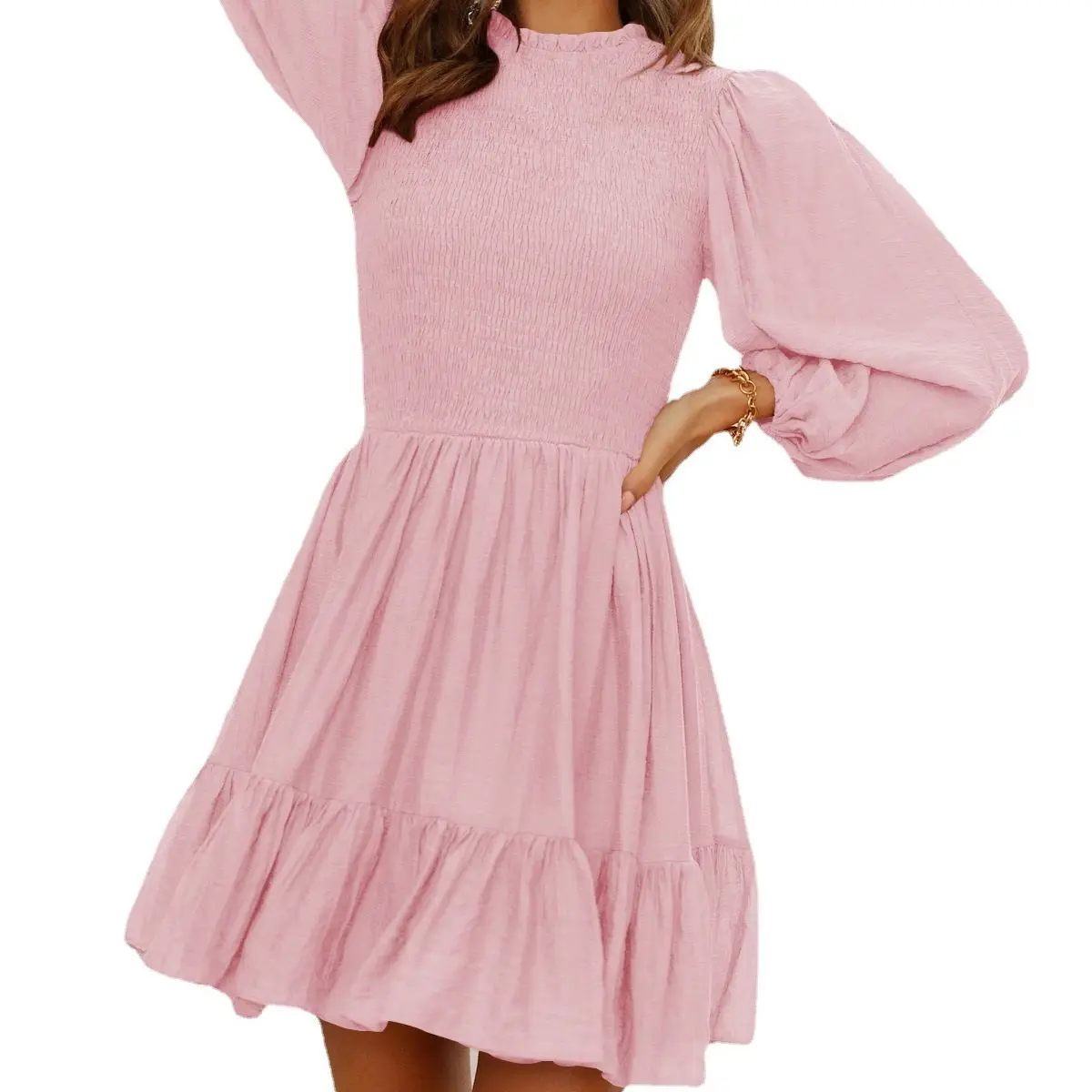 

Летнее женское, элегантное, для поездок, в интеллектуальном стиле, новое платье из 2022 полиэстера с оборками