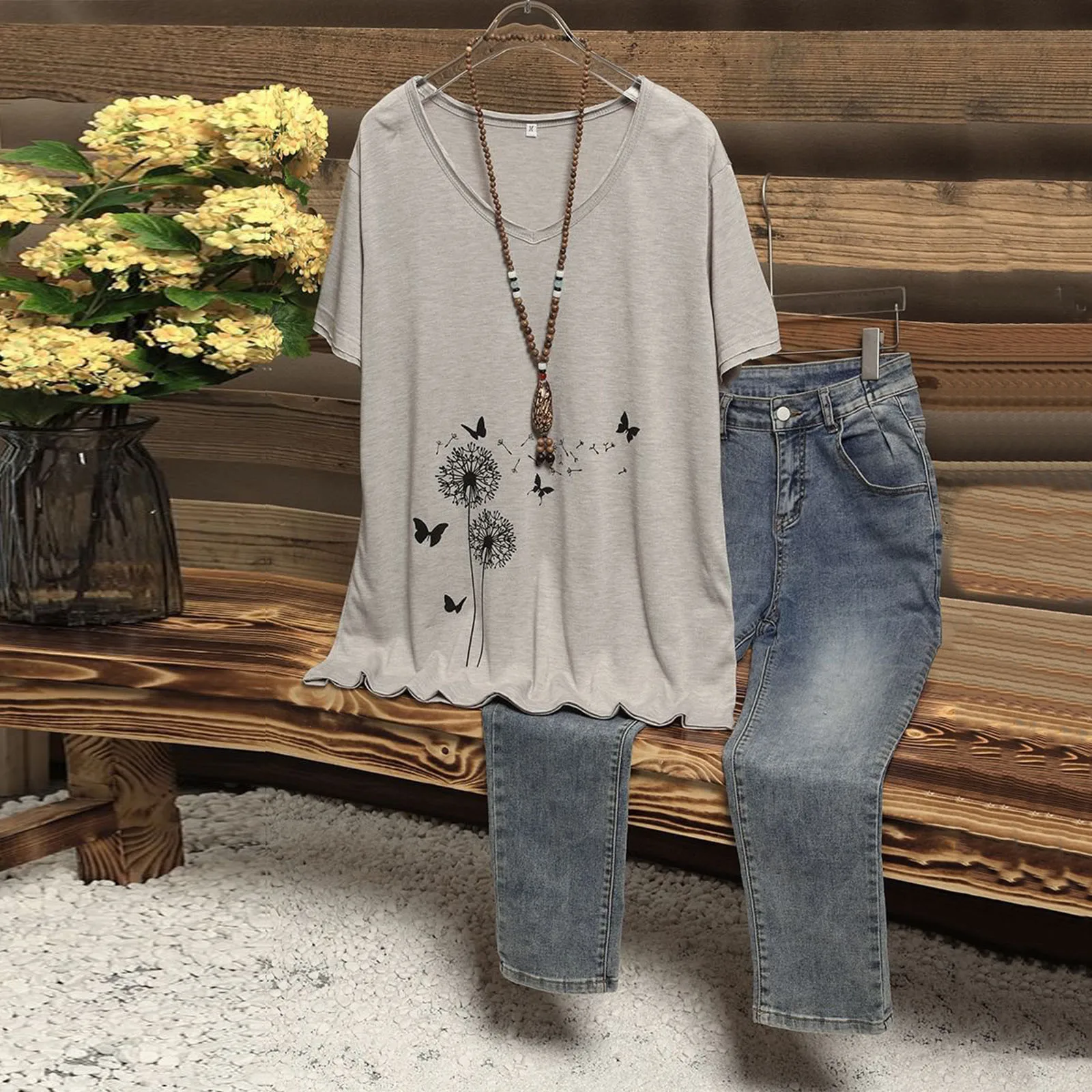 

Women Summer Top Casual Elegant Short Sleeve Round Neck T Shirt Loose Dandelion Print Shirt Fashion Womens Long Sleeve T Shirts