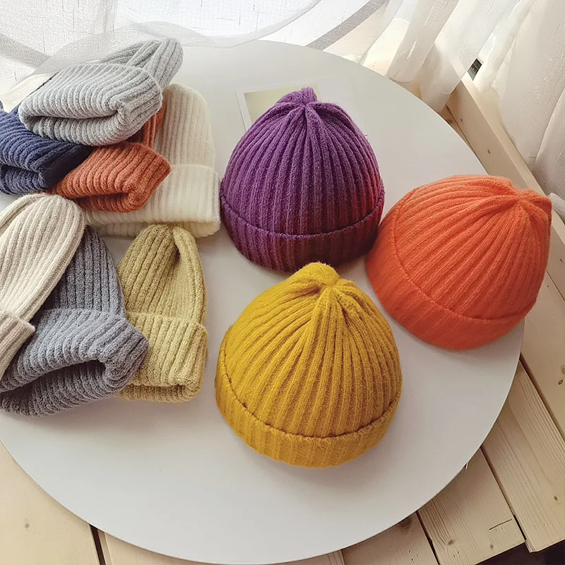 

Winter and Autumn Children's Baby Hat Warm Knitted Girl Boy Adult Hat Candy Color Baby Hat Cute Fashion Parent Child Baby Hat