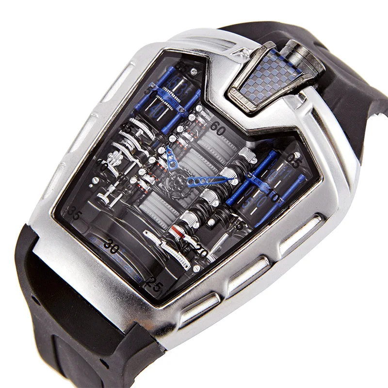 

Мужские часы, модная конструкция Безель двигателя, кварцевые часы, мужские спортивные водонепроницаемые наручные часы