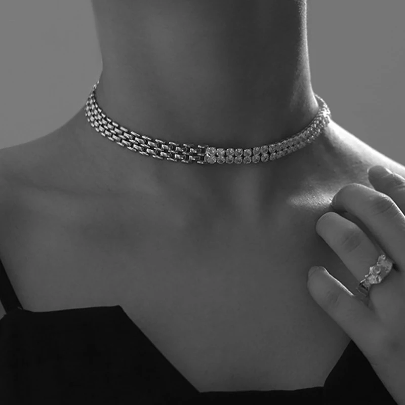 

Korean Fashion Luxury Shiny Sexy Ladies Party Double Zirconium Panel Necklace Jewelry