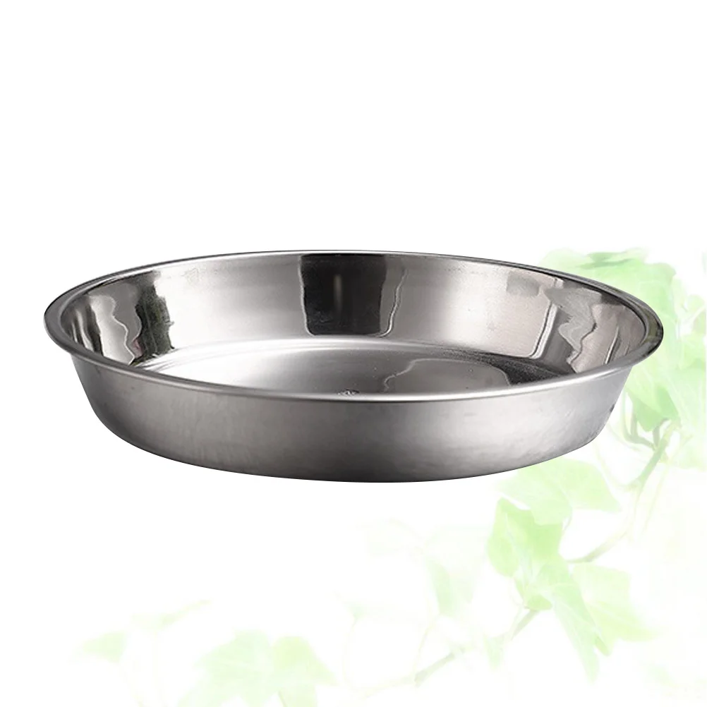 

Stainless Steel Non-magnetic Flat Round Plate Portable Dish Plate Fruit Plate Cake Baking Pan (24CM, Silver)