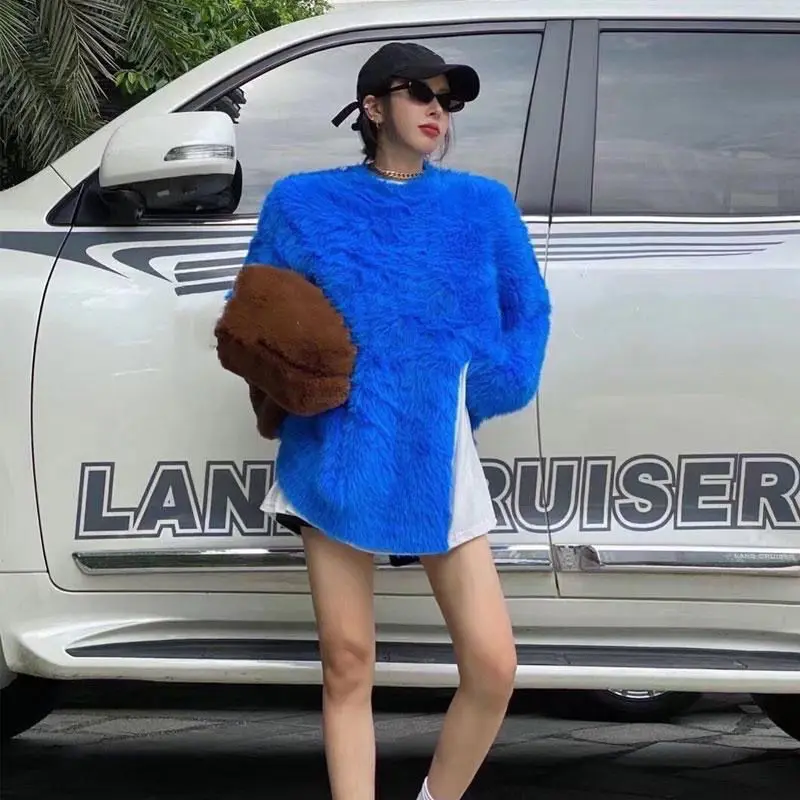 Женский зимний теплый свитер из меха норки и кашемира с кроличьим мехом пушистая