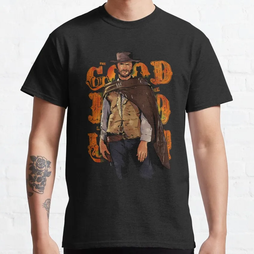 Фото Клинтский Eastwood крутой и хороший товар, плохой и уродливый фильм, винтажный ковбойский фильм, 100% хлопковая Футболка с принтом №2