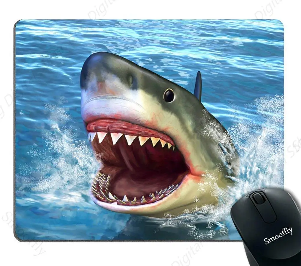 Большая белая акула прыжки из воды с открытием противоскользящий коврик для мыши
