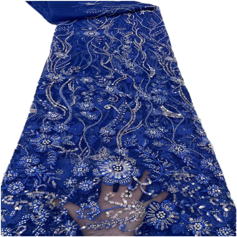 

African Lace Fabric 5 Yards 2022 High Quality Embroidery French Tulle Nigerian Lace Fabrics For Wedding Party Dress d73-72