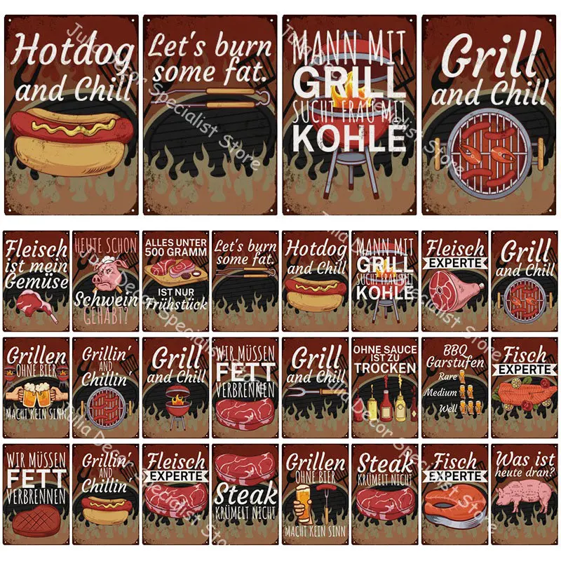 

Vintage Grillen Bbq Metal Sign for Wall Decor BBQ Garstufen Grillen Ohne Bier Decorative Plaque for Home Decoration Paintings