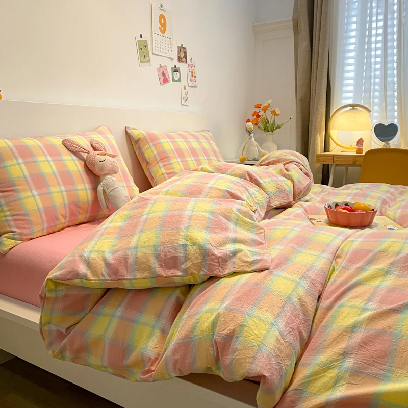 Пододеяльник в Корейском стиле из хлопка с розовыми полосками размеры 150x20 0