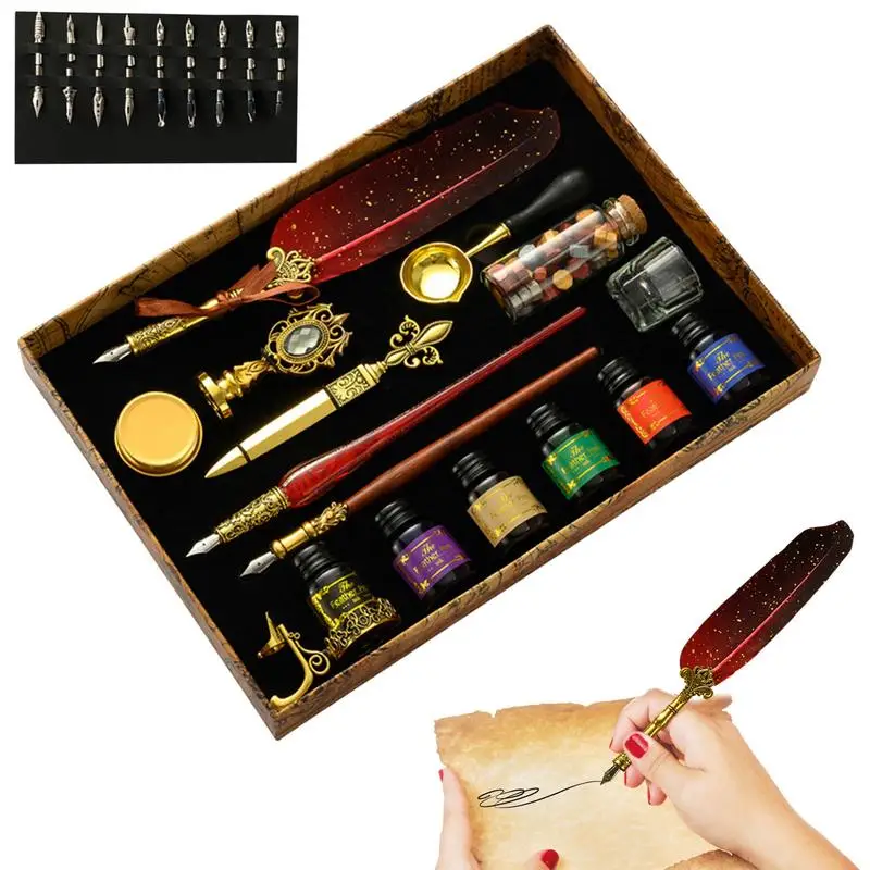 

Feather Quill Pen Set Quill Pen Set Antique Calligraphy Dip Pen With Ink Feather Calligraphy Pen Ink Set With Replacement Nibs