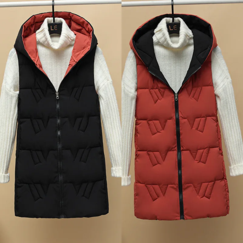 2022 New Double-sided Vest Women's Winter Hooded Vest Korean Version Autumn and Winter Down Cotton Vest Thickened Coat