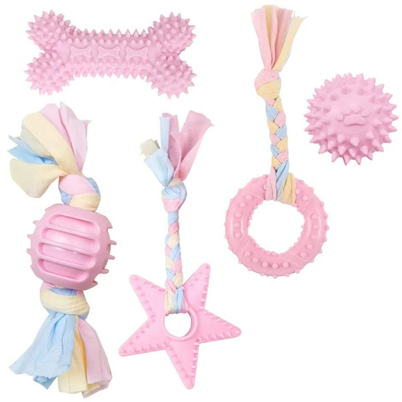 

Веревка с шариком для собак, набор из 5 игрушек для щенков, уход, жевательная игрушка для собак малого/среднего размера