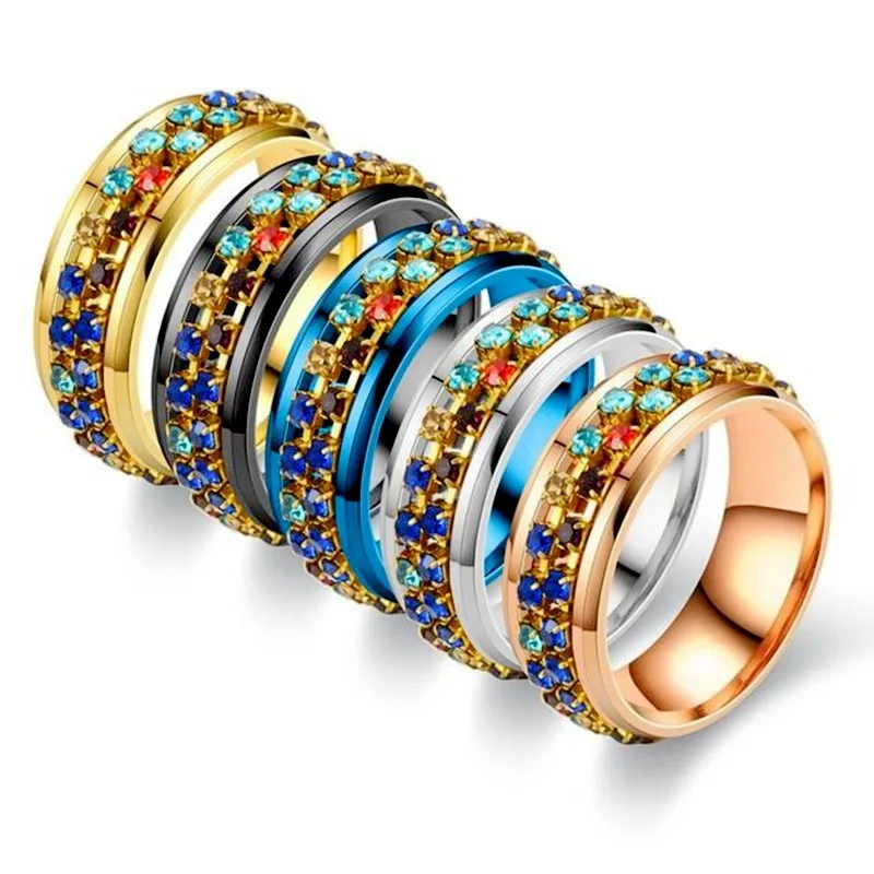 

New product rotatable ring titanium steel diamond ring female European and American style stainless steel crystal zircon ring