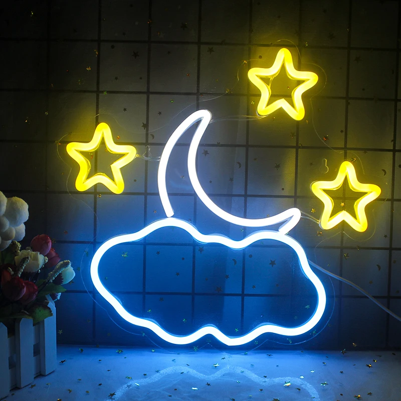 

HOT SELL Neon Lighting LED Moon Star Cloud Design Wall Art Room Decor USB Powered Neon Sign For Kawaii Kids Bedroom Night Lamps