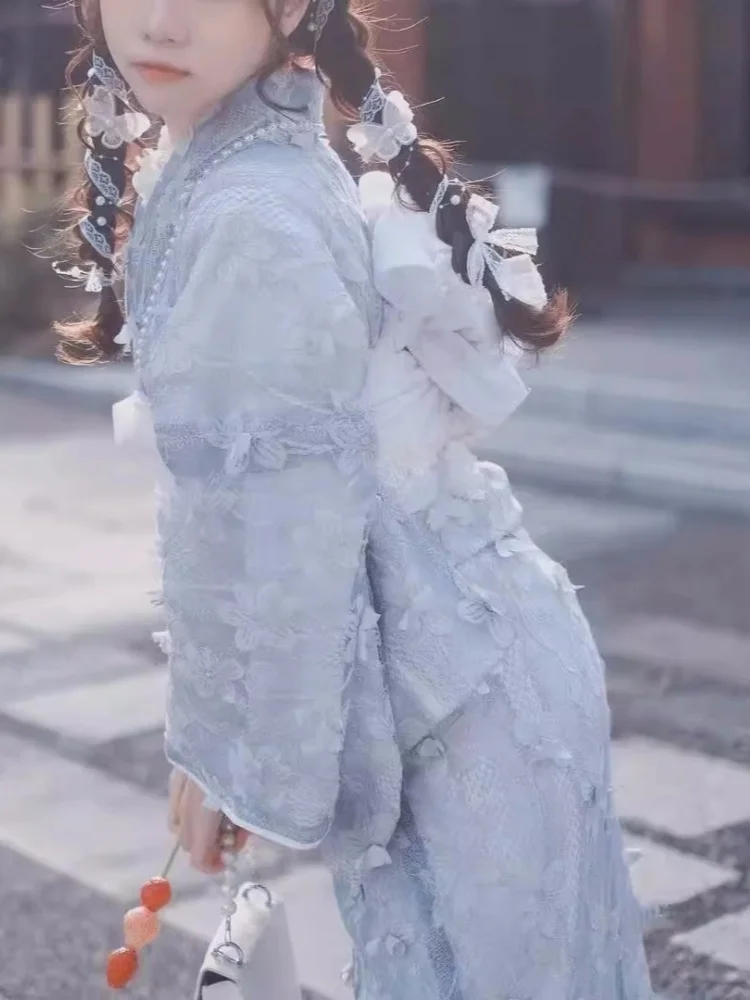 Женское традиционное кружевное кимоно длинное платье в японском стиле для