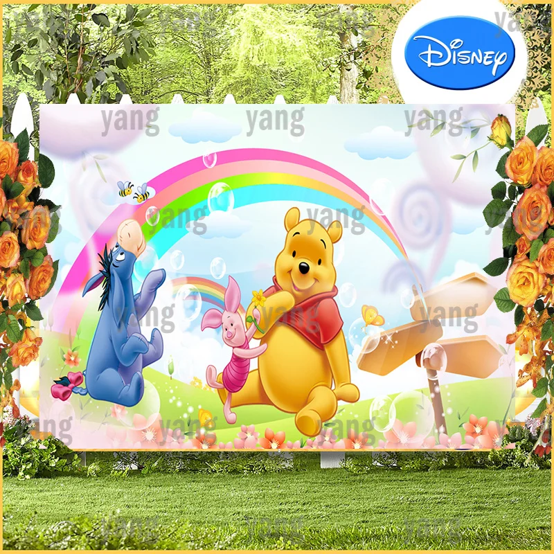 Custom Disney Boy Winnie Bear Tigger Piglet Rainbow Outdoor Backdrop Photo Wall Party Banner Baby Shower Background Birthday