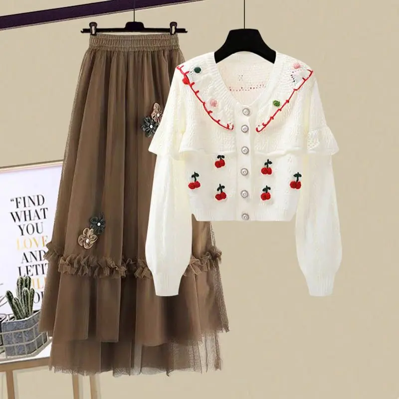 

Женский трикотажный костюм, комплект из двух предметов: свитер и длинная юбка, весна-осень 2023