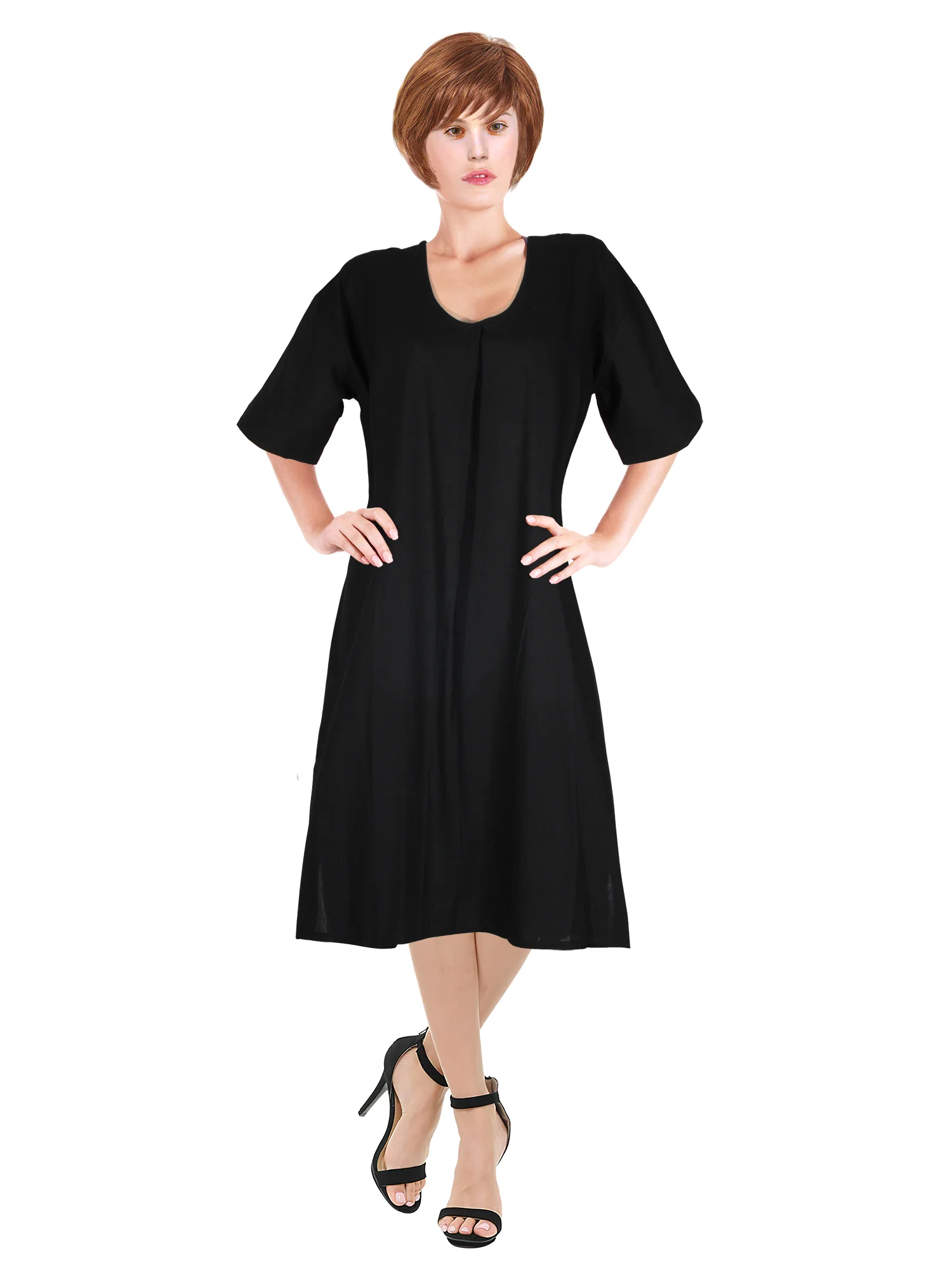

Short Sleeve U Neck Women Summer Loose Dress Solid Casual All-Match‘Stylish Daily Korean Style Ladies Tender Dresses