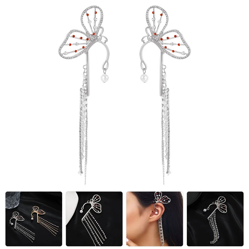 

1 Pair Butterfly Earrings Sparkling No Hanging Earrings Tassel Ear Cuff Earrings
