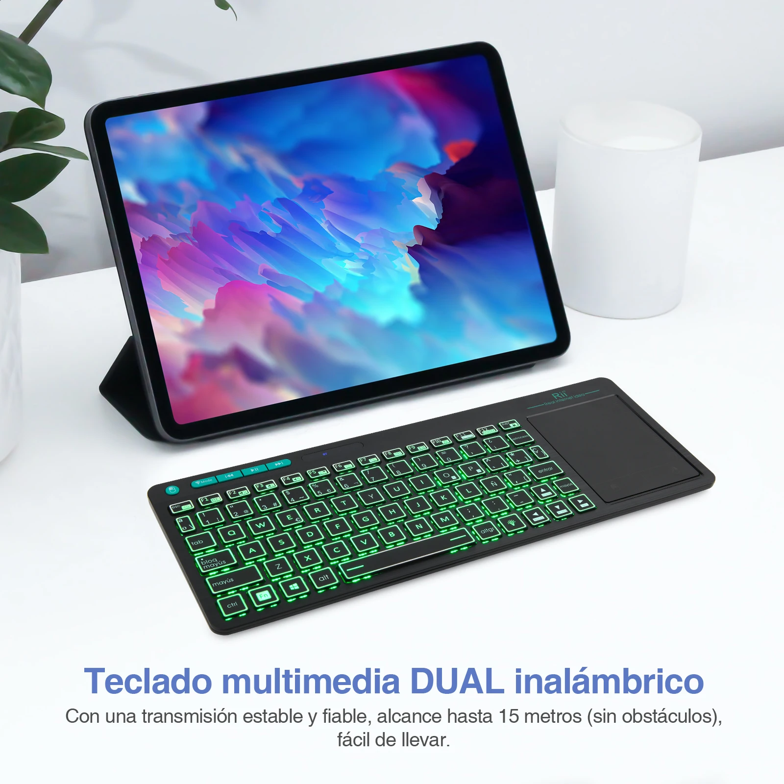 Беспроводная Мультимедийная мини-клавиатура RII RT518S Bluetooth US/ES 2 светодиодных
