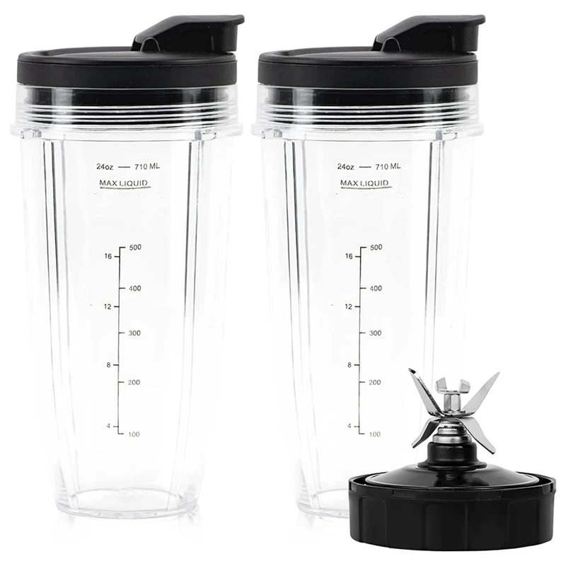 Replacement Blender Cups For Ninja BN801-24 Oz Bullet Cups With 7 Fins Blades Accessories Fit Nutri Ninja BL480 BL482 BL642