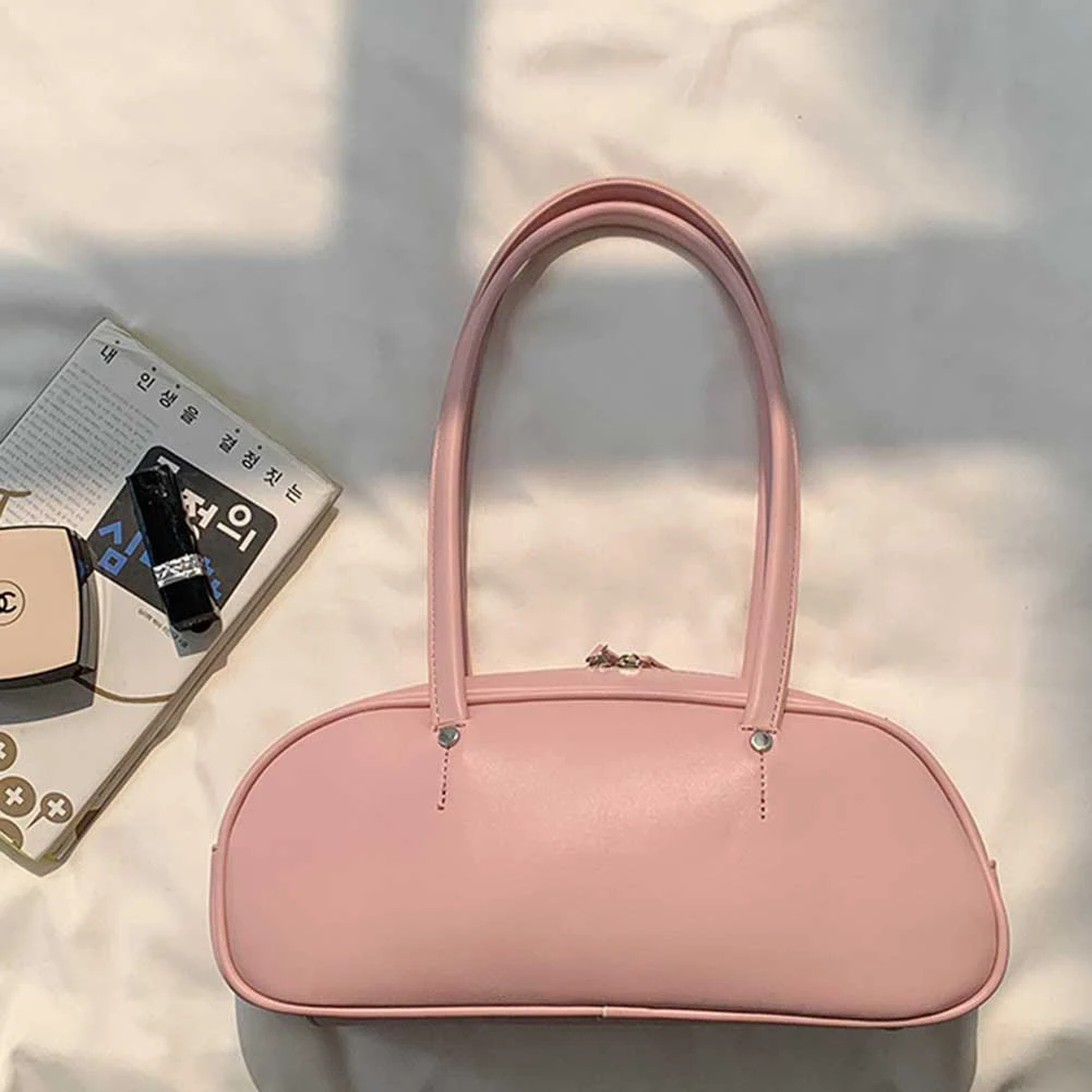 

Lady Tote Handbag Zipper Closure PU Leather Shoulder Bag Solid Color Large Capacity Female Daily Office Bag