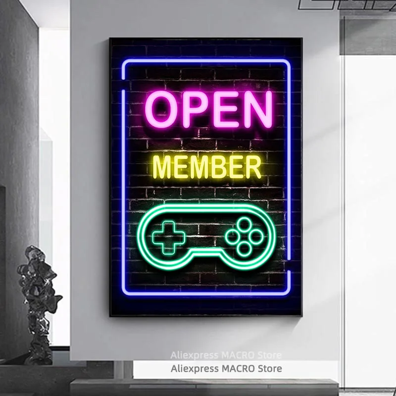 Открытая неоновая Картина на холсте настенный художественный плакат и принты