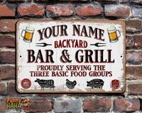 backyard bar grill personalized old wood look vintage sign