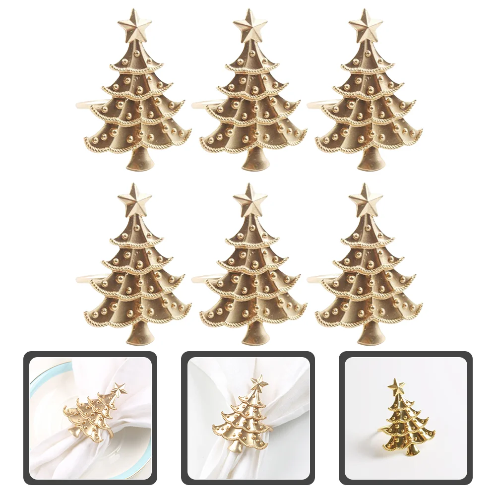 

6pcs Christmas Napkin Ring Xmas Tree Napkin Holder Rings Decorative Napkin Buckles