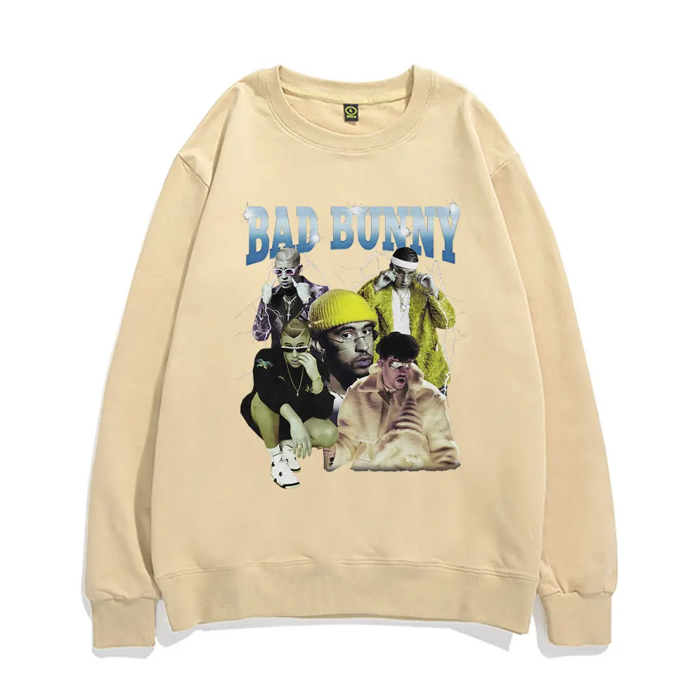 Awesome Bad Bunny Printed Sweatshirt Long Sleeve Crew Neck Men Women Harajuku Brand Design Streetwear Mens Vintage Sweatshirts