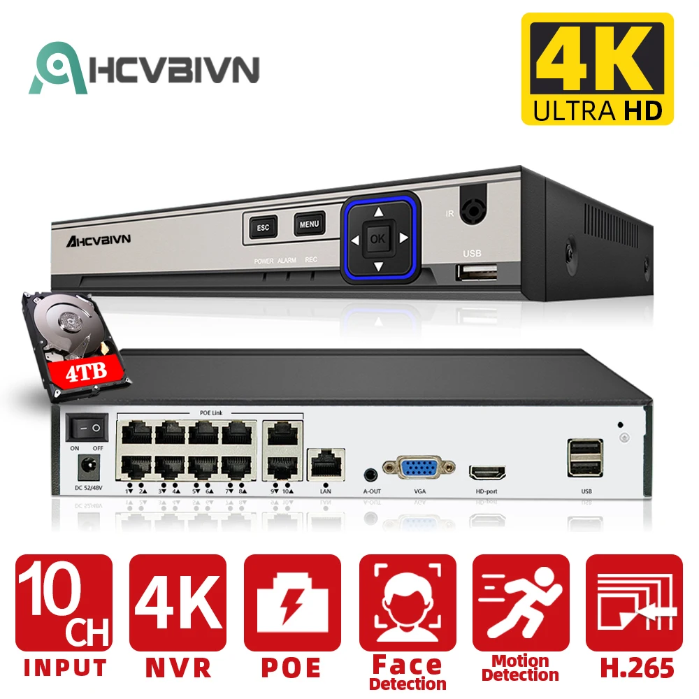 

Super 8MP H.265 4K 10CH 8CH POE NVR Video Recorder IP Camera CCTV System Network Face Detection P2P Video Surveillance Camera