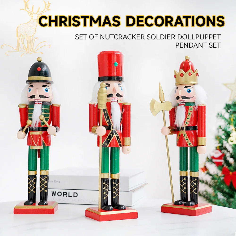 

30CM Christmas Gift Nutcracker Soldier Band King Doll Wooden Puppet Model New Year Decoration Handicraft Figurine Home Ornament